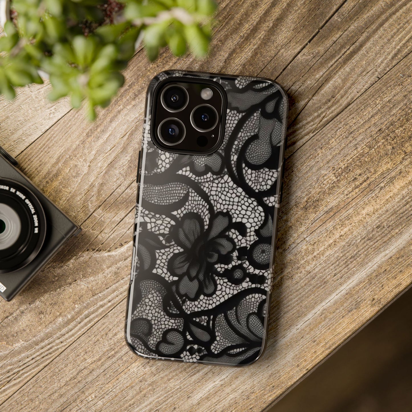 Black Lace Floral iPhone Tough Case - Elegant Gothic Victorian Aesthetic