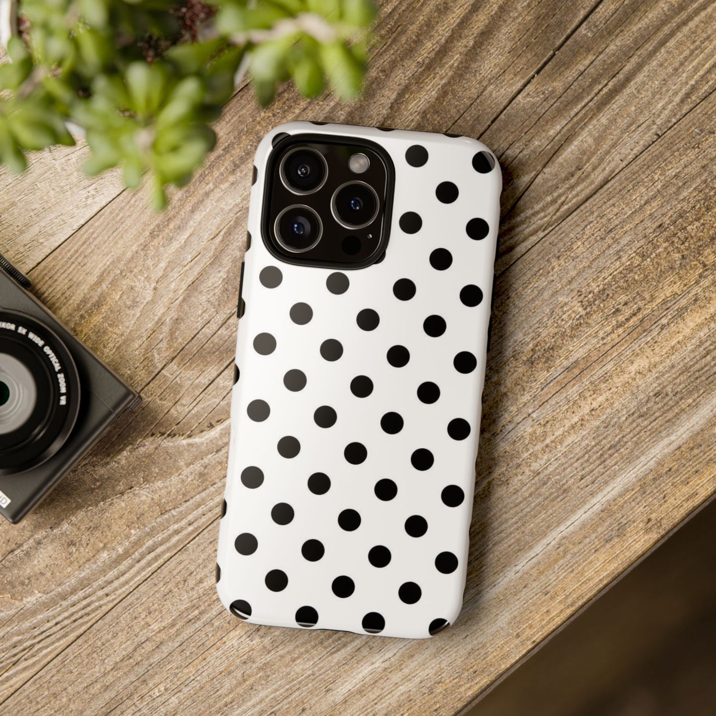 Black Polka Dot Impact Phone Case — Shockproof Protective Cover