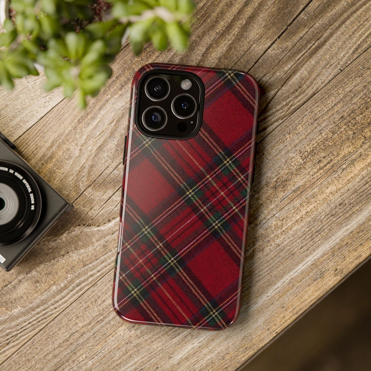 Red Tartan Plaid Impact Phone Case — Shockproof Protective Cover