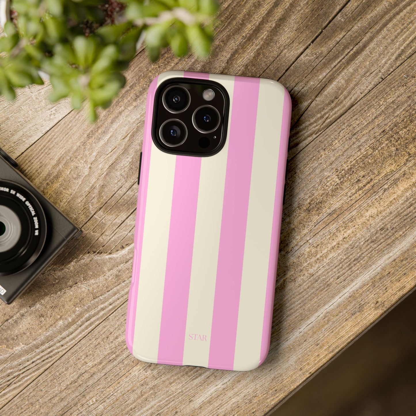 Pink & Cream Striped iPhone Tough Case - Cute Preppy Cabana Aesthetic