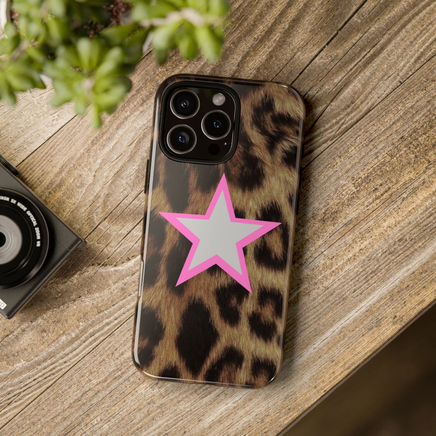 Leopard Print Pink Star iPhone Tough Case - Wild Y2K Cheetah Aesthetic