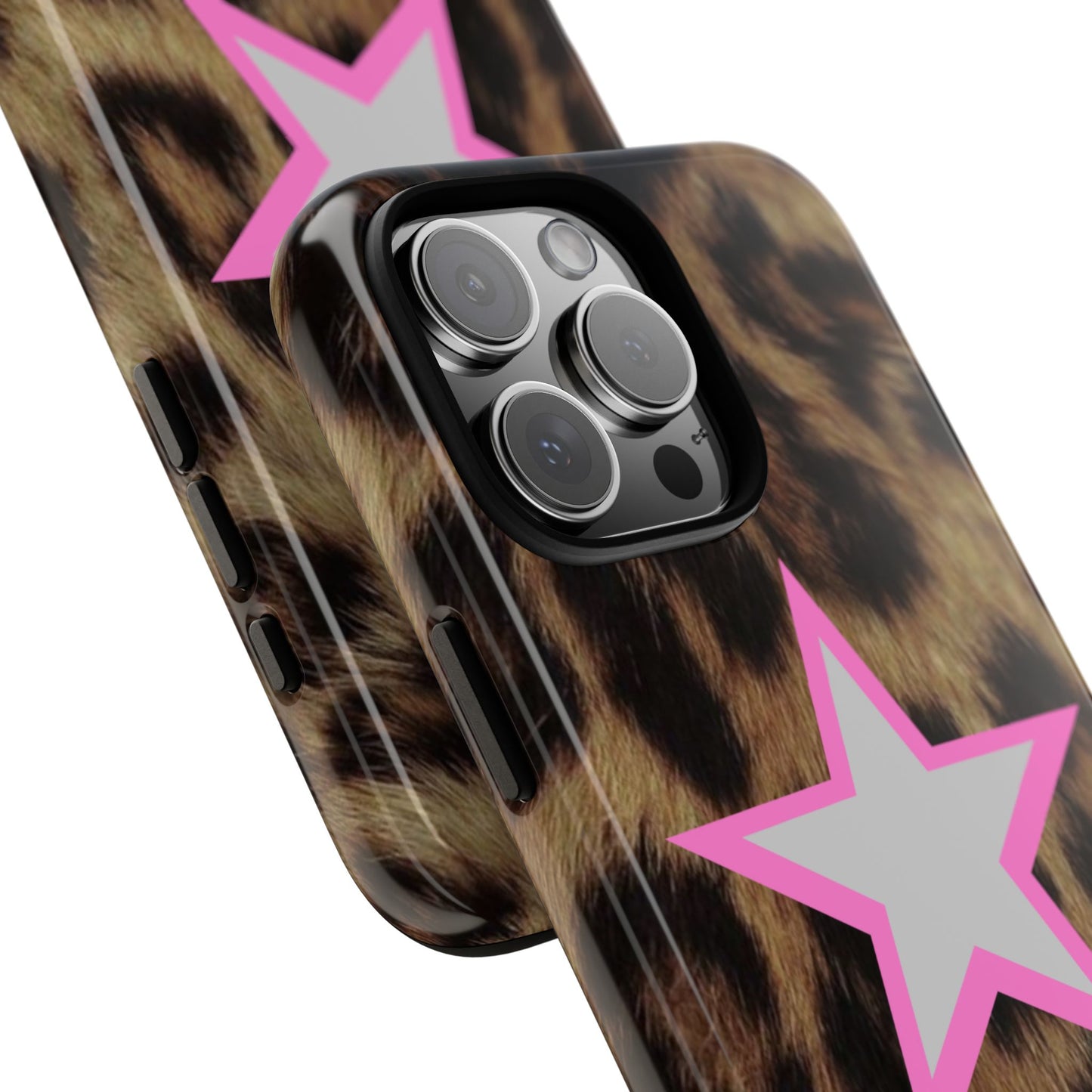 Leopard Print Pink Star iPhone Tough Case - Wild Y2K Cheetah Aesthetic