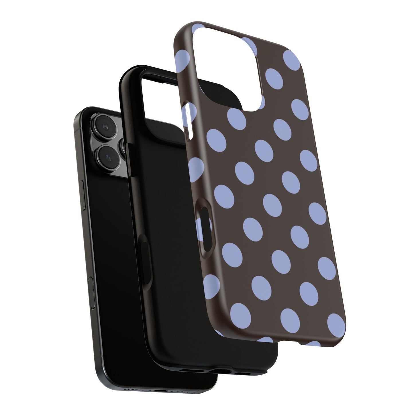 Brown & Light Blue Polka Dot iPhone Tough Case - Cute Preppy Retro Aesthetic