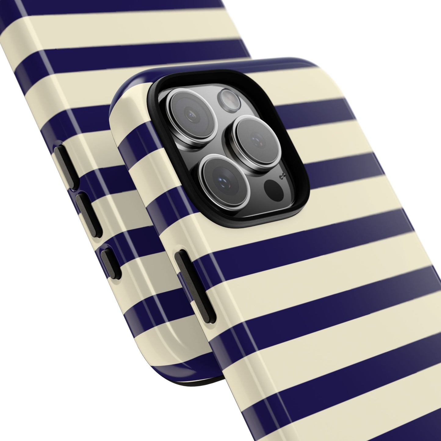 Navy Blue & Cream Striped iPhone Tough Case - Classic Preppy Nautical Aesthetic