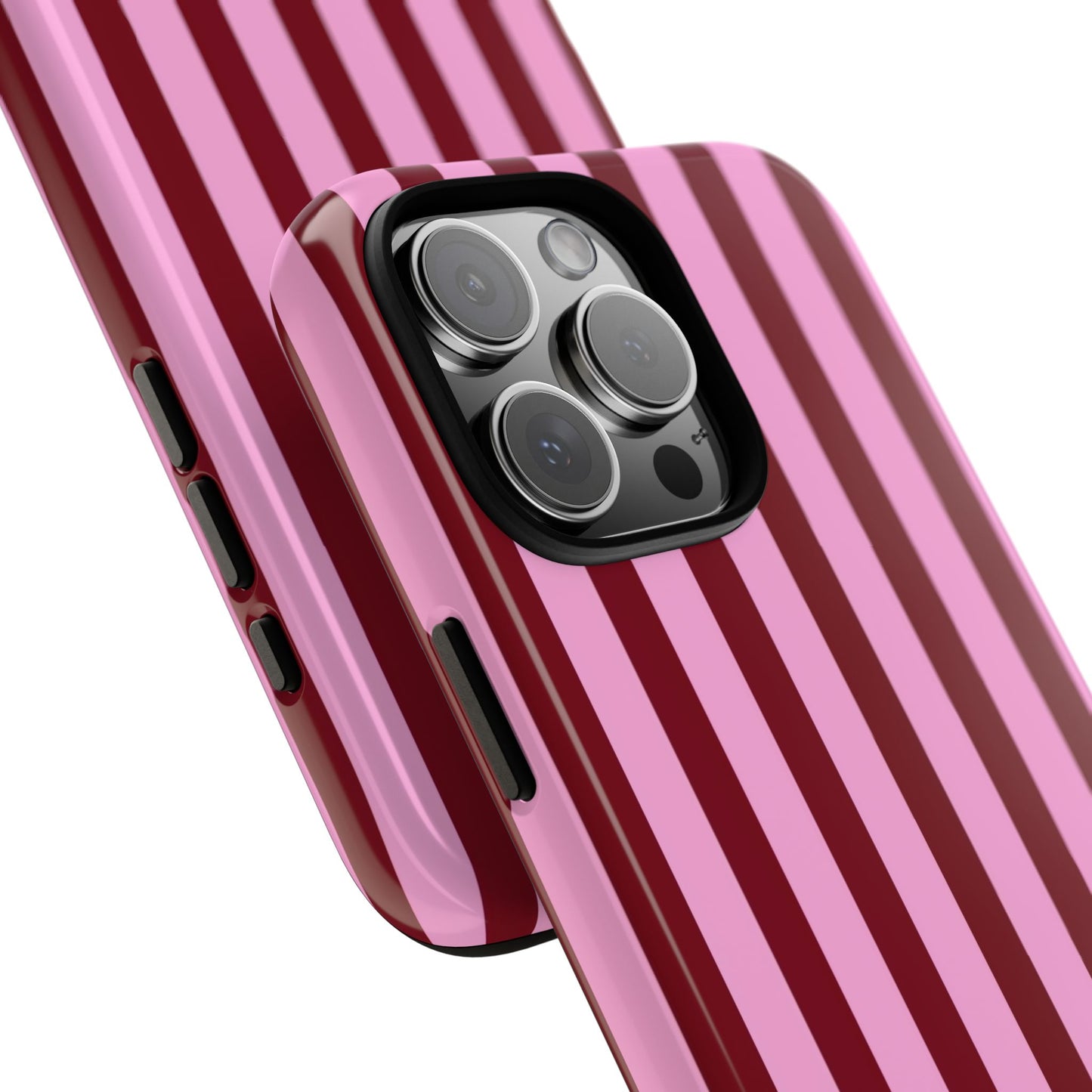 Pink & Burgundy Striped iPhone Tough Case - Bold Preppy Girly Aesthetic