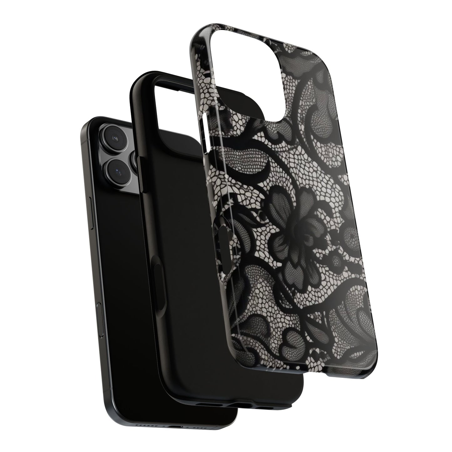 Black Lace Floral iPhone Tough Case - Elegant Gothic Victorian Aesthetic