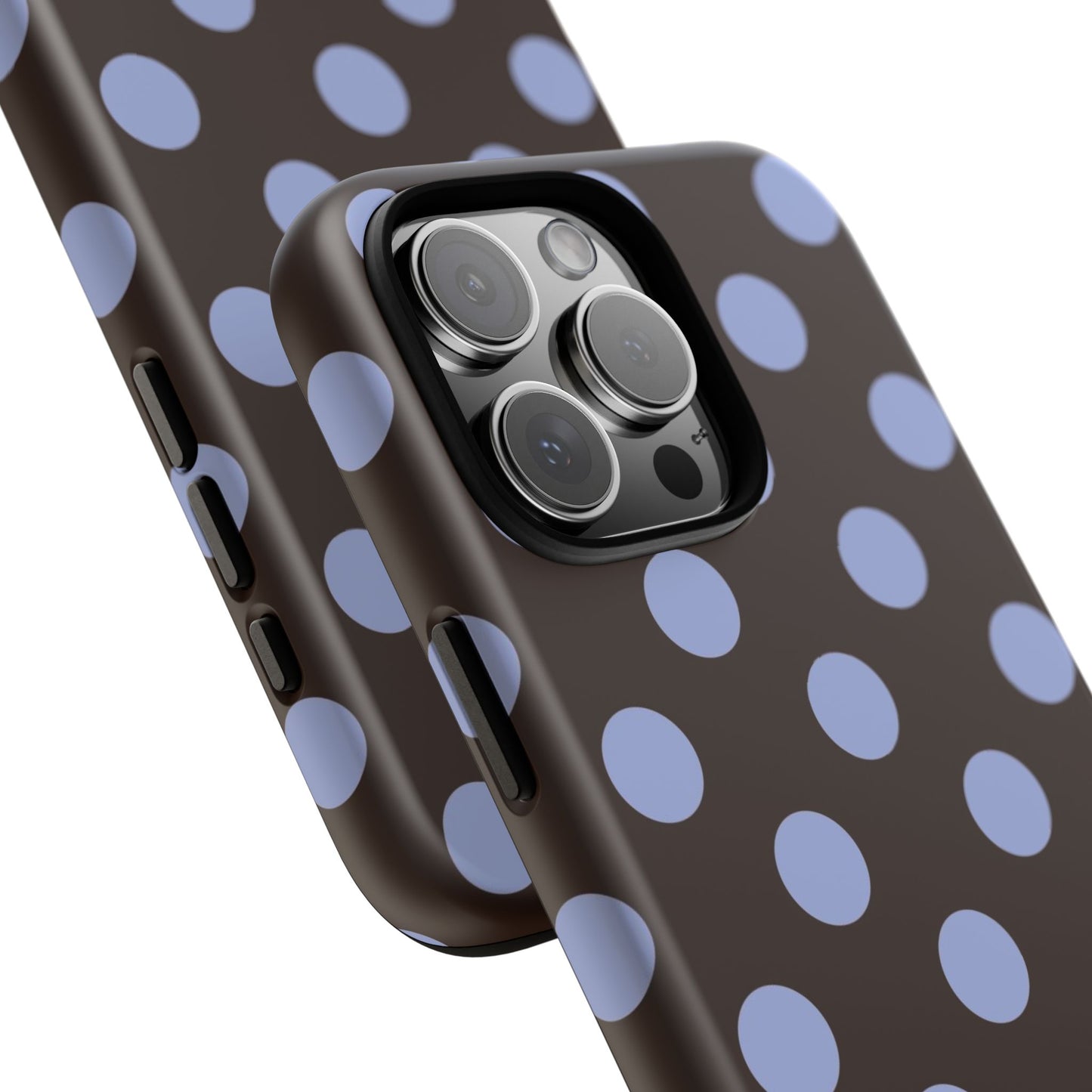 Brown & Light Blue Polka Dot iPhone Tough Case - Cute Preppy Retro Aesthetic