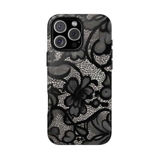Black Lace Impact Phone Case — Shockproof Protective Cover