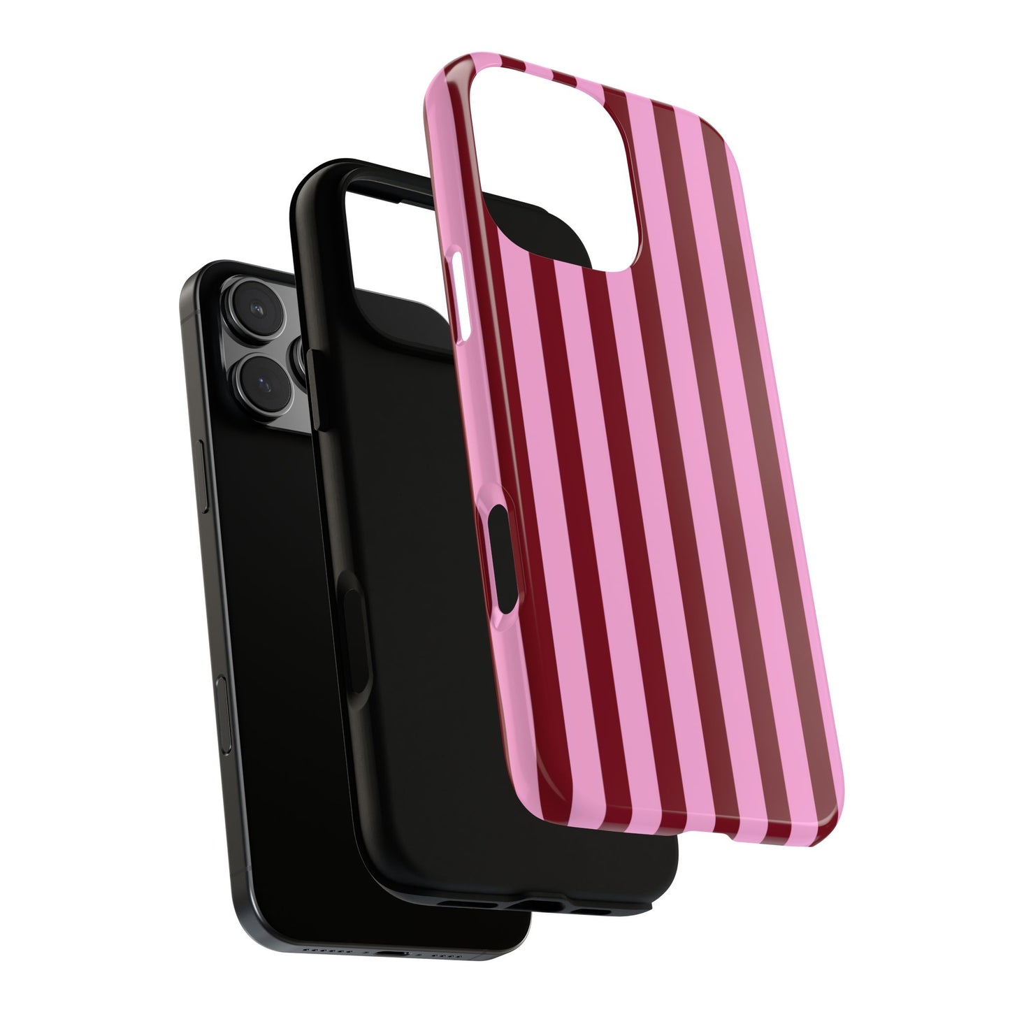 Pink & Burgundy Striped iPhone Tough Case - Bold Preppy Girly Aesthetic