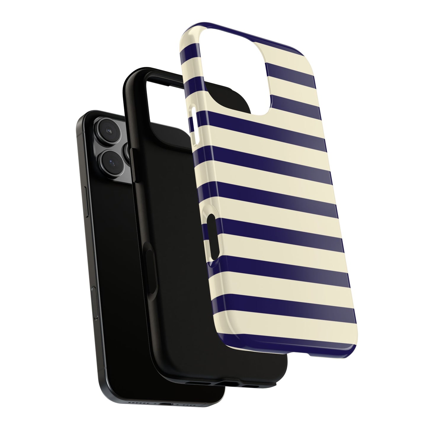Navy Blue & Cream Striped iPhone Tough Case - Classic Preppy Nautical Aesthetic