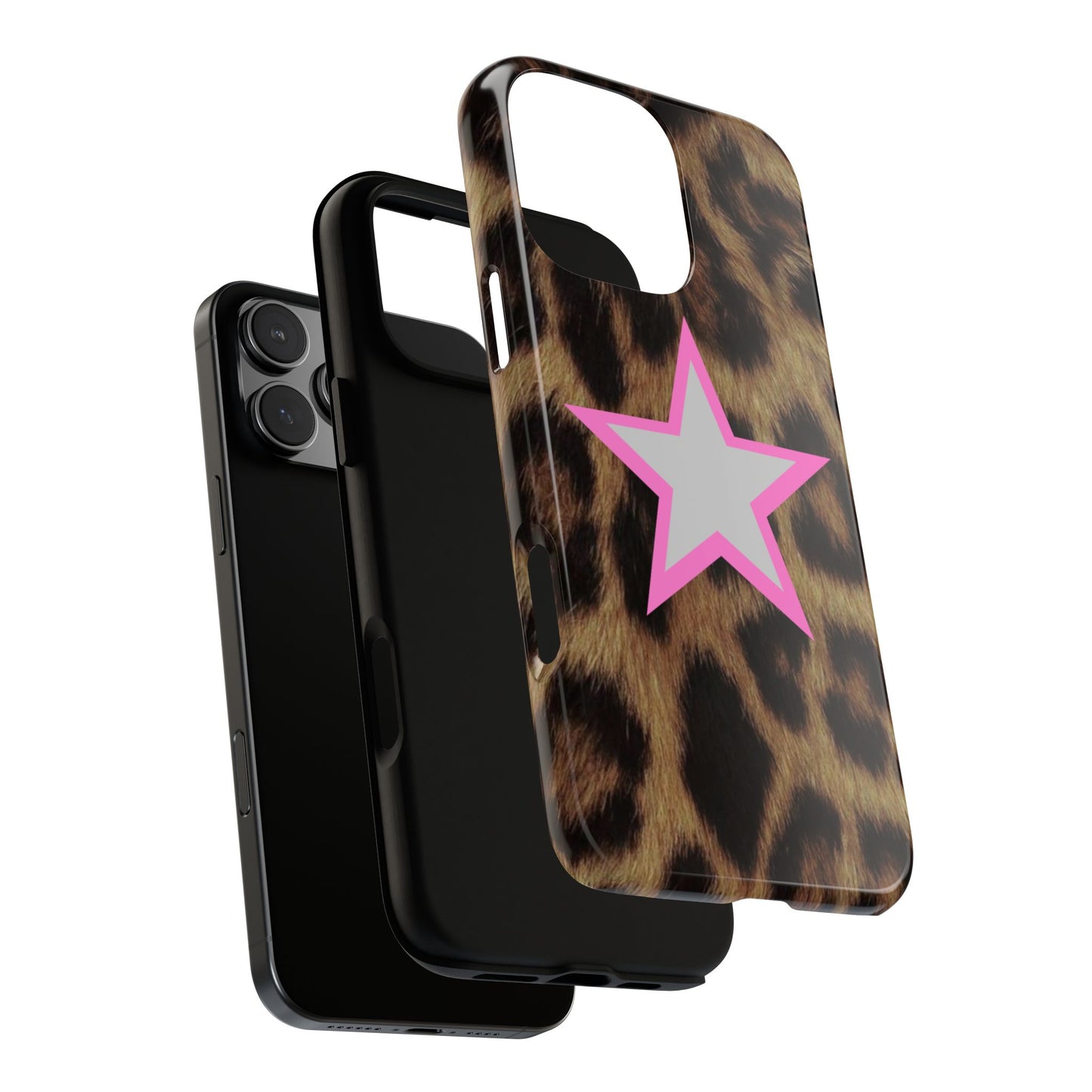 Leopard Print Pink Star iPhone Tough Case - Wild Y2K Cheetah Aesthetic